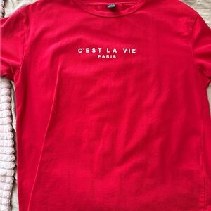 SHEIN Red 'C'est La Vie' Short Sleeve Tee
